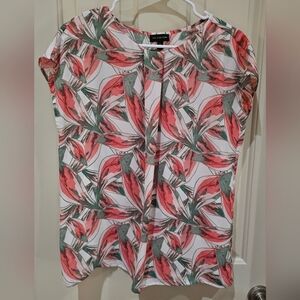 The Limited Pink and Gray Buttoned Blouse with Tie Front